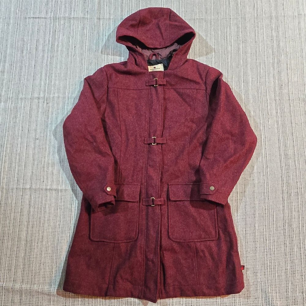 Vintage Woolrich Ruby Heather Burgundy Wool Blend Hooded Duffle Coat Midi Long L
